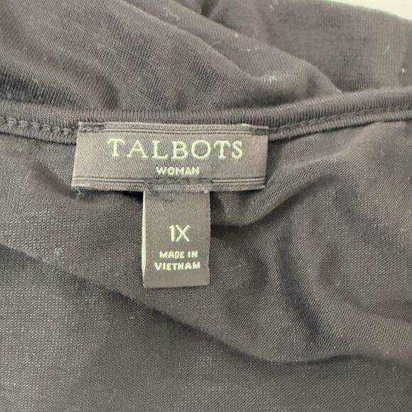 Talbots Top SZ 1X Black Lightweight Jersey Ruffle Panel Front 3/4 Sleeve Stretch - Picture 6 of 10